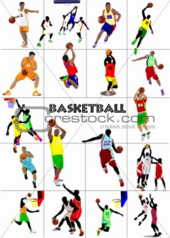 Big set of Basketball players. Colored Vector illustration for d
