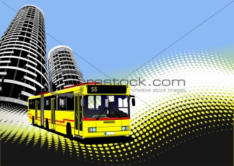 City transport on city background. Buses. Vector illustration