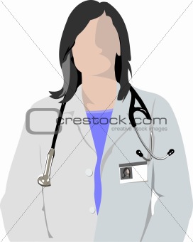 Medical doctor with stethoscope on cardiogram  background. Vecto