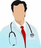 Medical doctor with stethoscope on white  background. Vector ill
