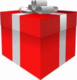 Red gift box  with grey bow. Vector illustration