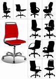 Big set Illustrations of office chairs isolated on white background