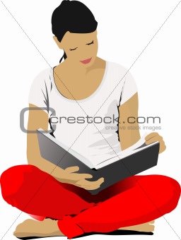 Young Woman reading book. Vector illustration 