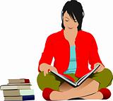 Woman reading book. Vector illustration 