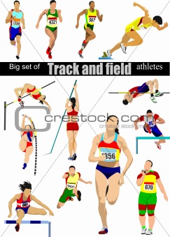 Big cet of Track and field athletes. Vector illustration.