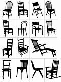 Big set of home chair silhouettes. Vector illustration