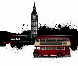 Grunge banner with London and red doubledecker router images. Ve