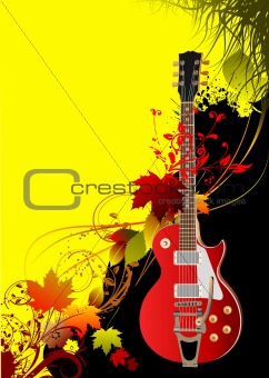 Cover for brochure with autumn leaves and guitar image. Vector 