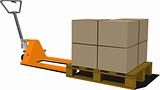 Boxes on hand pallet truck. Forklift. Vector illustration