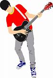 Guitar player isolated on the white background. Vector illustrat
