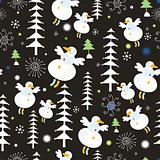 pattern of snowmen and Christmas trees