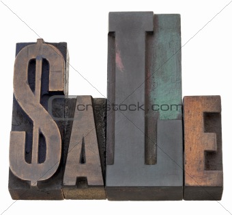 sale word in letterpress type