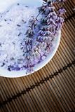 Spa setting with lavender bath salt
