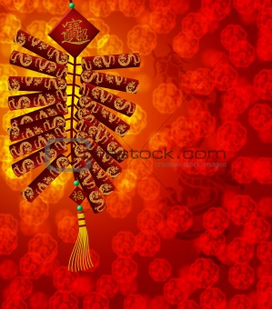 Chinese New Year Dragon Firecrackers on Blurred Background