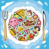 Colorful planet of cute food