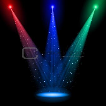 Three conical RGB shafts of light