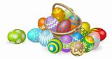 Painted Easter eggs in basket illustration