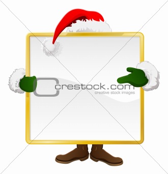 Santa behind Christmas sign