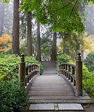 Foggy Morning at Wooden Foot Bridge at Japanese Garden