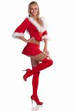 blonde santa claus girl in sexy christmas outfit
