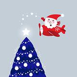 Santa in air plane lighting christmas tree ( retro )

