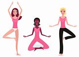 Yoga multicultural girls collection iolated on white 

