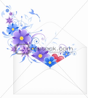 envelope with blue flowers