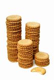 Stacks of cookies isolated on white