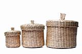 Three wattled baskets isolated on white