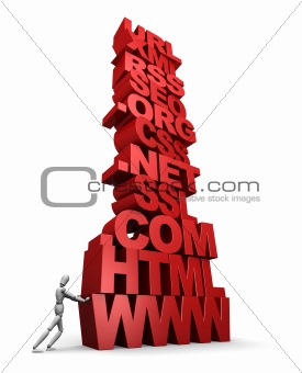 Person Pushing Stack of Web Words