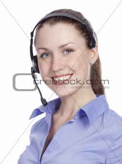 smiling cheerful support phone operator