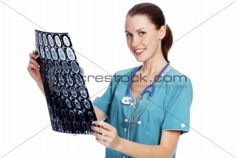 Young female doctor checking MR.