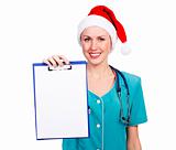 Christmas doctor with clipboard