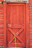 Padlocked red door