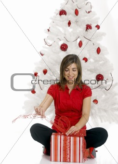 Happy woman with Chirstmas gifts