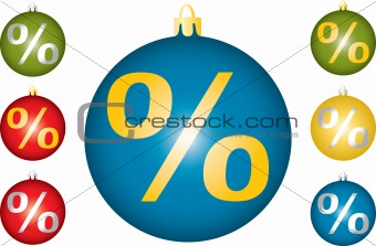 Christmas balls with a symbol of percent.