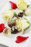 Delicious chocolate pralines with roses