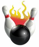 bowling pins, ball and flames
