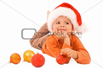 Boy dreaming about christmas - isolated