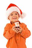 Boy with santa hat and candle - isolated