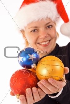Woman with christmas baubles