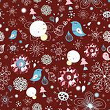 winter pattern of birds and snowflakes