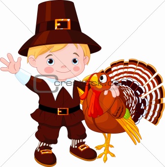 Cute pilgrim  and turkey