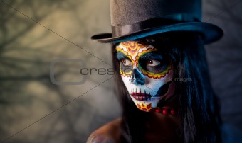 Sugar skull girl in tophat 