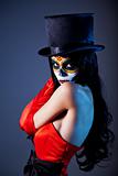 Sugar skull girl in tophat and red dress 