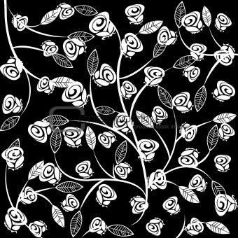 Black and white background with stylized roses