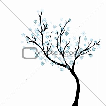 Winter tree with snowflakes
