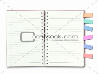 Red cover note book open