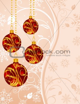 Christmas floral background with set balls