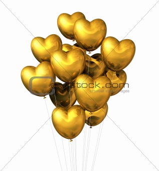 gold heart shaped balloons isolated on white